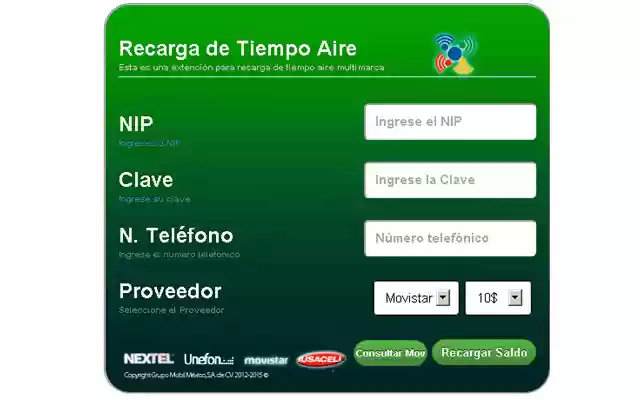 Recarga Tiempo Aire MultiMarca from Chrome web store to be run with OffiDocs Chromium online Recarga Tiempo Aire MultiMarca from Chrome web store to be run with OffiDocs Chromium online
