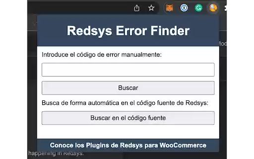 Redsys Error Finder from Chrome web store to be run with OffiDocs Chromium online Redsys Error Finder from Chrome web store to be run with OffiDocs Chromium online