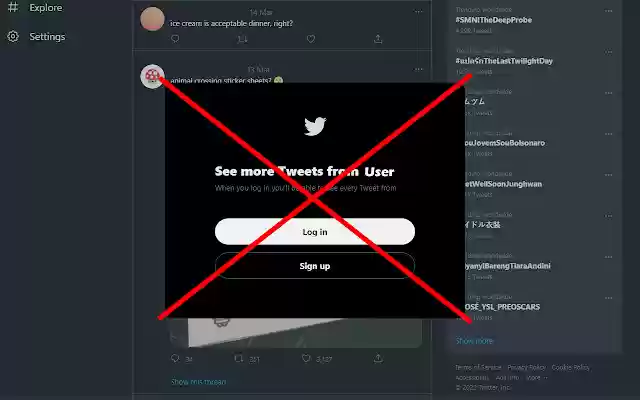 Remove twitter login blocker from Chrome web store to be run with OffiDocs Chromium online Remove twitter login blocker from Chrome web store to be run with OffiDocs Chromium online