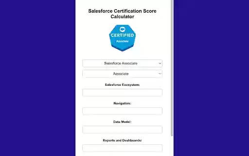 Salesforce Certification Score Calculator from Chrome web store to be run with OffiDocs Chromium online Salesforce Certification Score Calculator from Chrome web store to be run with OffiDocs Chromium online