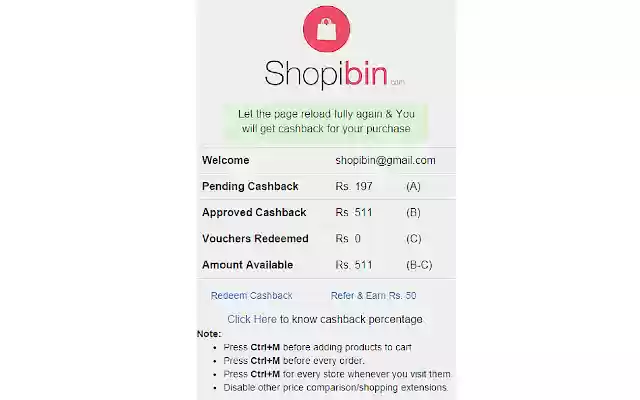 Shopibin Cashback from Chrome web store to be run with OffiDocs Chromium online Shopibin Cashback from Chrome web store to be run with OffiDocs Chromium online