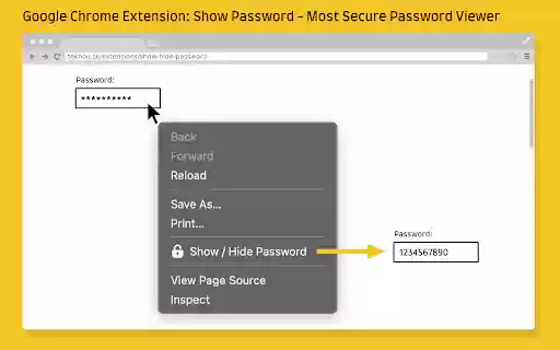 Show Password Most Secure Password Viewer from Chrome web store to be run with OffiDocs Chromium online Show Password Most Secure Password Viewer from Chrome web store to be run with OffiDocs Chromium online
