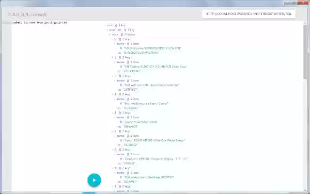 SOLR SQL Console from Chrome web store to be run with OffiDocs Chromium online SOLR SQL Console from Chrome web store to be run with OffiDocs Chromium online