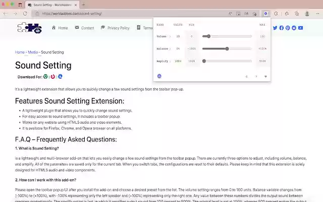 Sound Setting from Chrome web store to be run with OffiDocs Chromium online Sound Setting from Chrome web store to be run with OffiDocs Chromium online