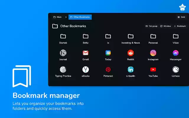 Startab Bookmark Manager from Chrome web store to be run with OffiDocs Chromium online Startab Bookmark Manager from Chrome web store to be run with OffiDocs Chromium online