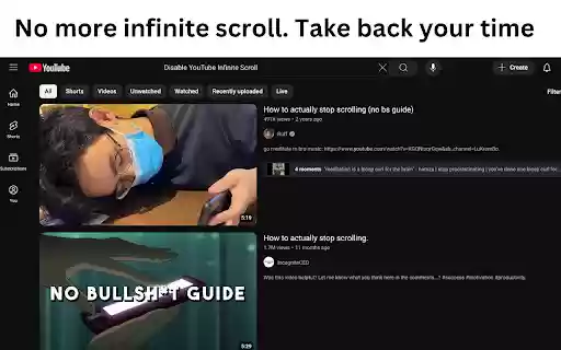 Stop Infinite Youtube Scroll from Chrome web store to be run with OffiDocs Chromium online Stop Infinite Youtube Scroll from Chrome web store to be run with OffiDocs Chromium online