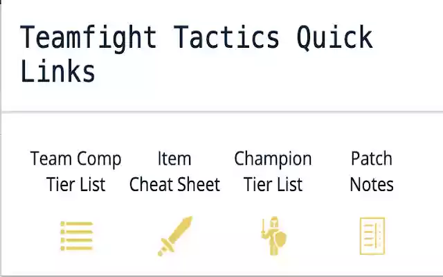 Teamfight Tactics Quick Links from Chrome web store to be run with OffiDocs Chromium online Teamfight Tactics Quick Links from Chrome web store to be run with OffiDocs Chromium online