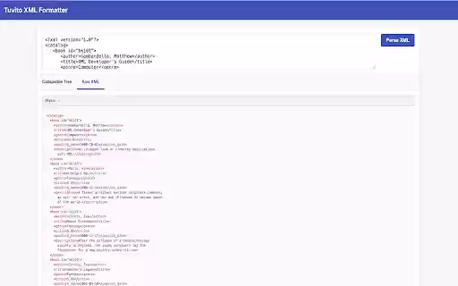 Tuvito XML Formatter from Chrome web store to be run with OffiDocs Chromium online Tuvito XML Formatter from Chrome web store to be run with OffiDocs Chromium online