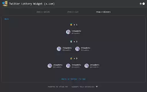 Twitter Lottery Widget (x.com) from Chrome web store to be run with OffiDocs Chromium online Twitter Lottery Widget (x.com) from Chrome web store to be run with OffiDocs Chromium online
