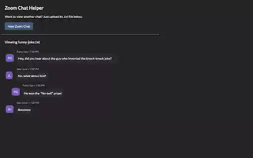 Zoom Chat Helper from Chrome web store to be run with OffiDocs Chromium online Zoom Chat Helper from Chrome web store to be run with OffiDocs Chromium online